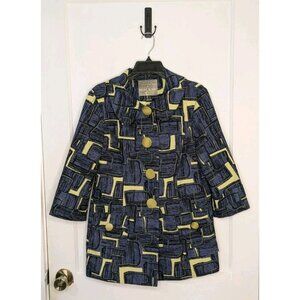 Sz Large Mac & Jac Blue / Green Light Jacket Big Buttons Abstract Pattern Artsy